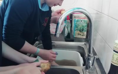 Washing the potatoes
