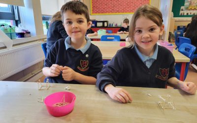 1st class made 3 d shapes in Maths using Play Doh and Matchsticks