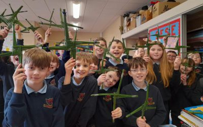Making St Brigid’s Crosses in 3rd Class