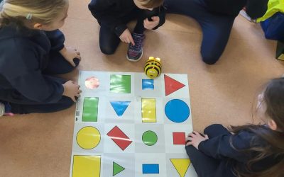 Senior Infants enjoying the Beebots